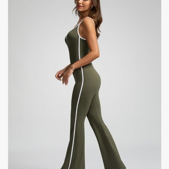 Vilanva Jumpsuit Flare Tummy Control Stretch Women's Romper 💚 Green Sz M - Picture 5 of 5